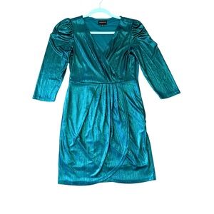Emerald Liquid Satin Wrap Mini Dress
